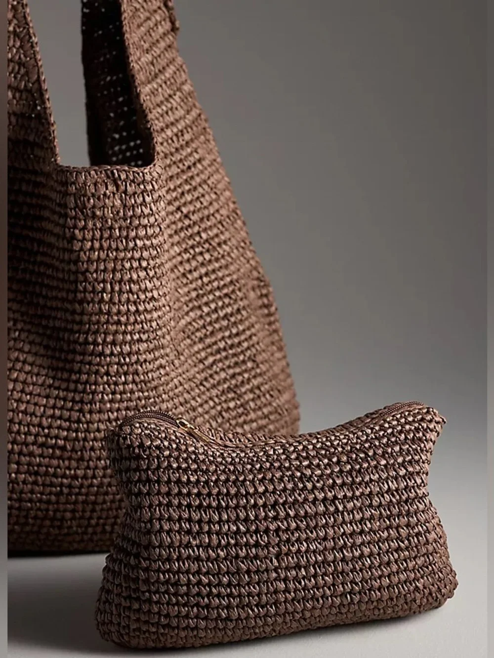 NEW! Anthropologie Love Knot Slouchy Bag - Raffia Buckle Edition in Chocolate